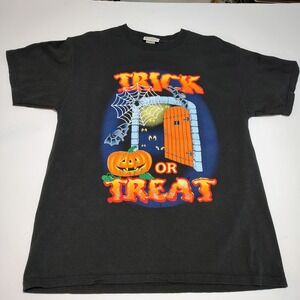 Black Editions Basic Halloween Trick or Treat Pumpkin Bat Graphic T Shirt Size L